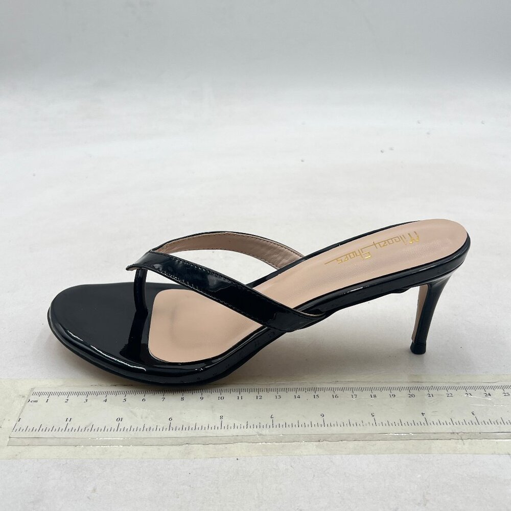 Milooey shoes Black Flip Flop Sandals Slip on Mid Heel Mules Round Toe Slippers